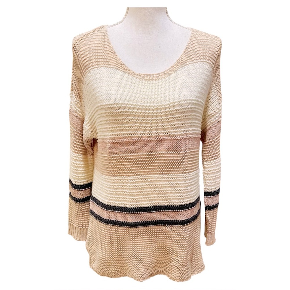 American Eagle Striped Beige and Black Women's Sweater Medium